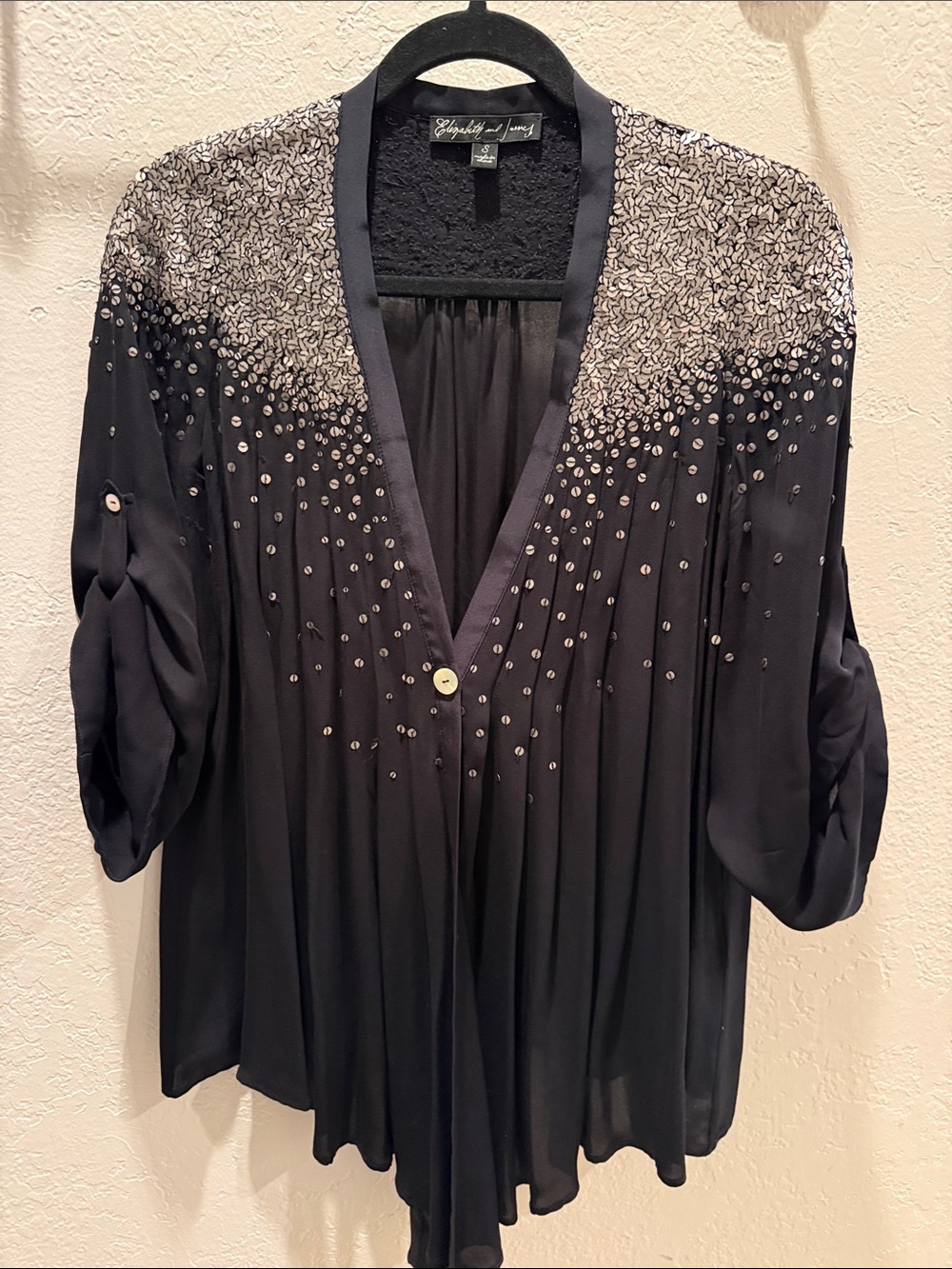 Elizabeth and James Black Sequin Silk V-Neck Tunic
